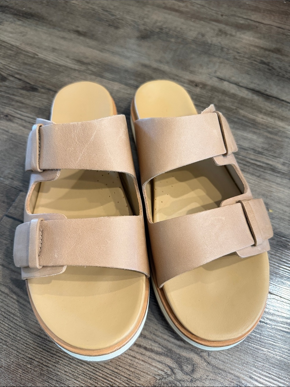 NISOLO Women's Neutral Beige Slide Sandals with Adjustable Straps Size 9